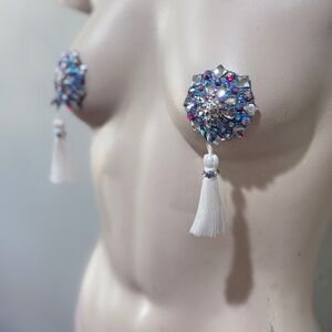 Sparkling Blue and Silver Tassel Pasties